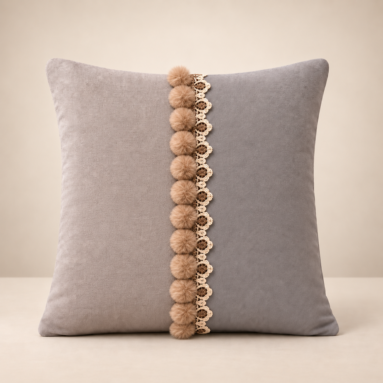 Pom-Pom Lace Trim Decorative Cushion Cover