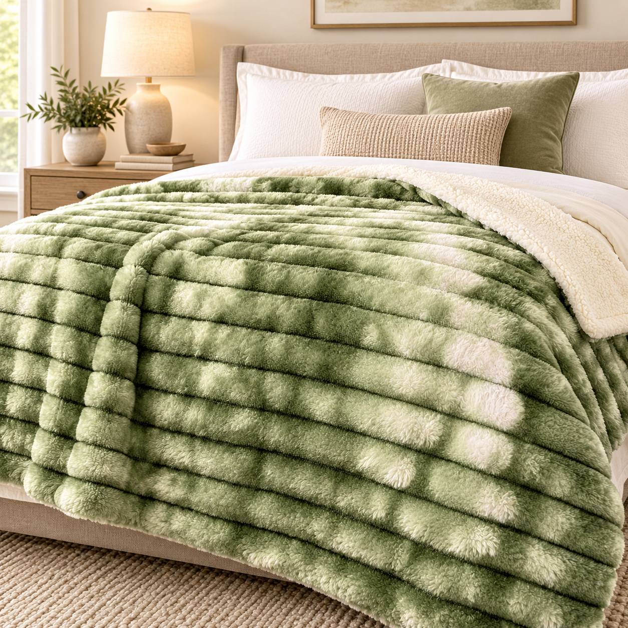 Green & White Rabbit Fur A.C. Blanket