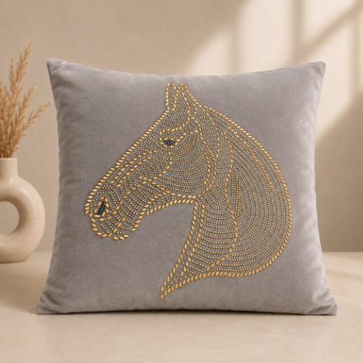 Embroidered Horse Cushion - Grey thumbnail