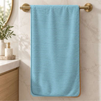 Premium Ribbed Bath & Hand Towel Set – Sky Blue