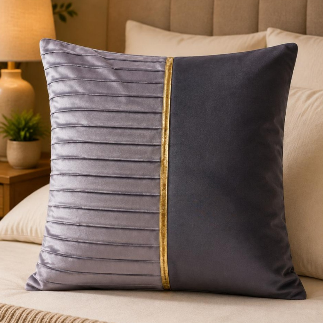 Pleated Panel Decorative Cushion Cover - Slate Grey