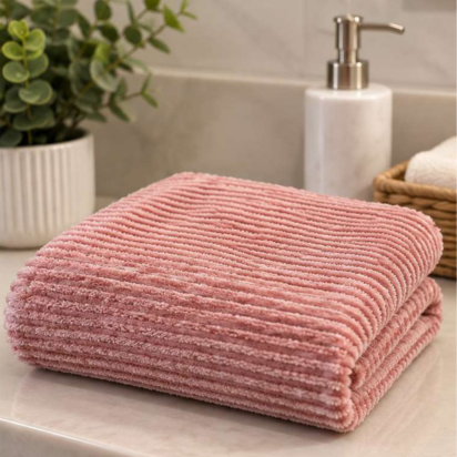 Premium Ribbed Bath & Hand Towel Set – Salmon Pink