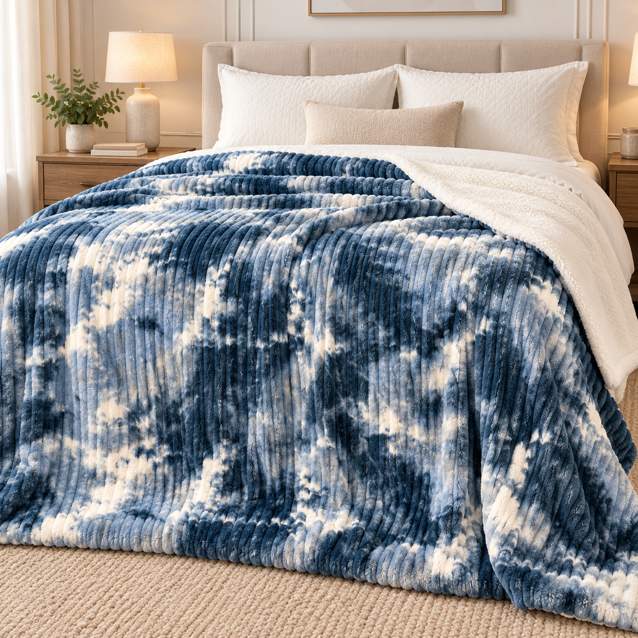 Blue & White Rabbit Fur A.C. Blanket