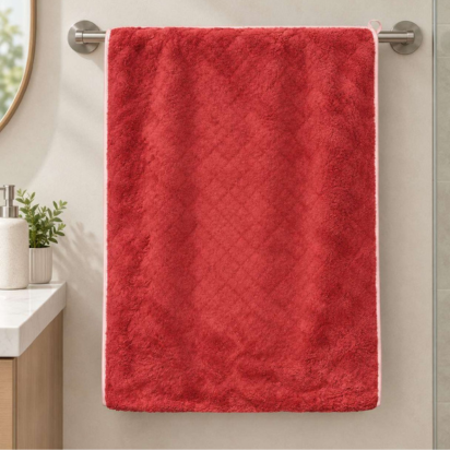 Premium Cotton Microfiber Bath & Hand Towel Set – Coral Red