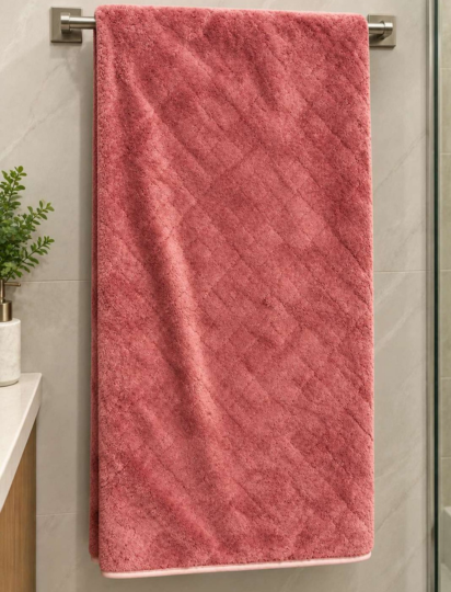 Premium Textured Bath & Hand Towel Set – Dusty Rose