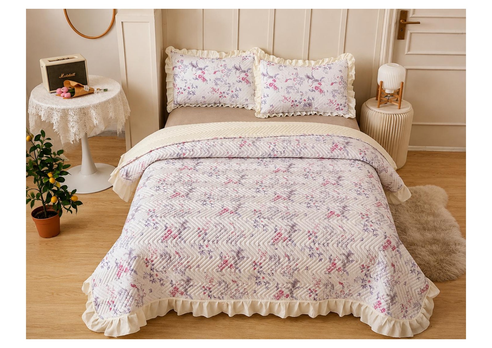 Viaan Collection Floral Quilted Bed Cover Set