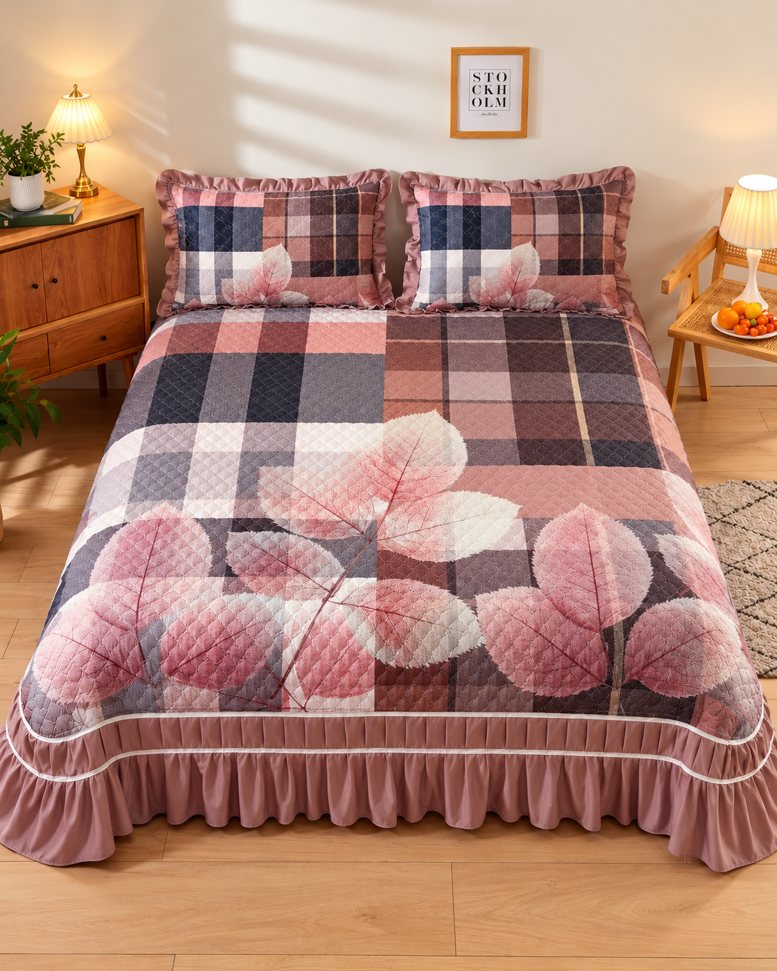 Purple Printed Bed Cover