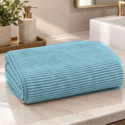 Premium Ribbed Bath & Hand Towel Set – Sky Blue
