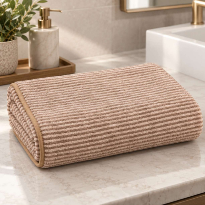 Premium Ribbed Bath & Hand Towel Set – Camel Beige