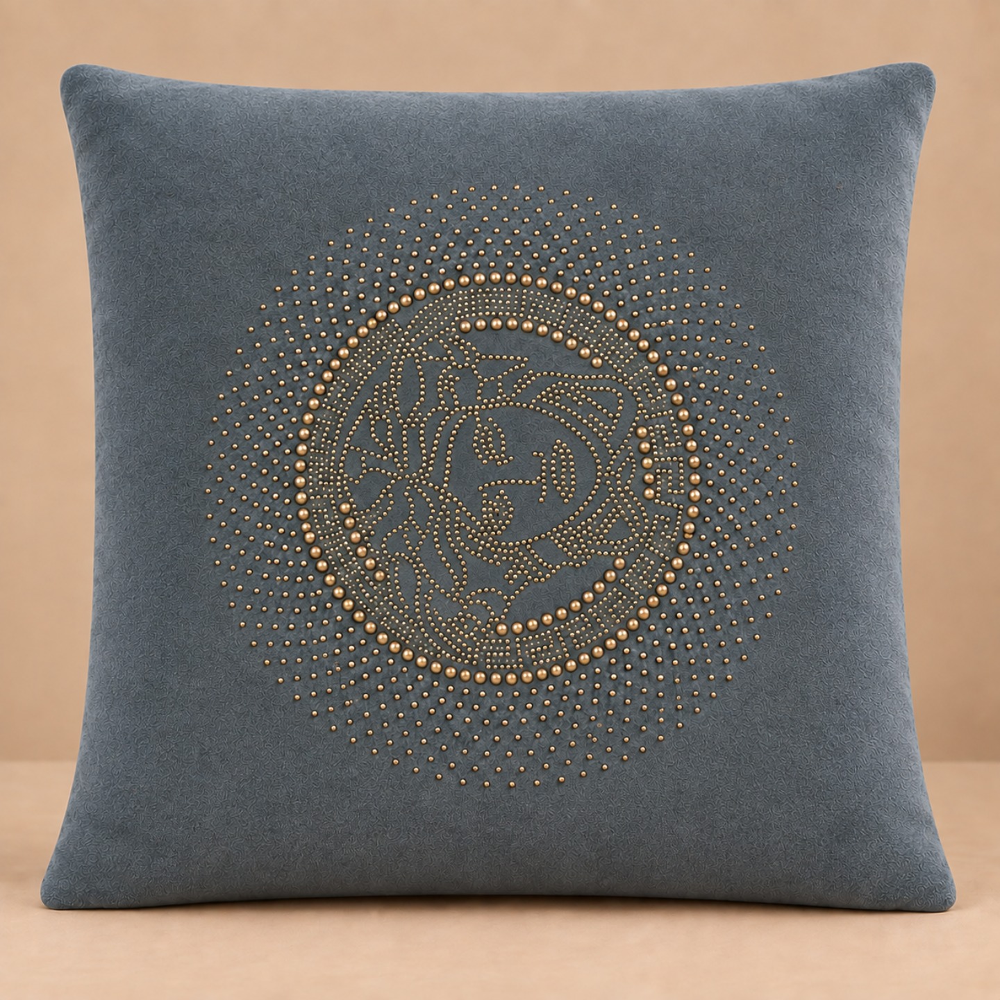 Luxury Medusa Stonework Velvet Cushion Cover - Grey