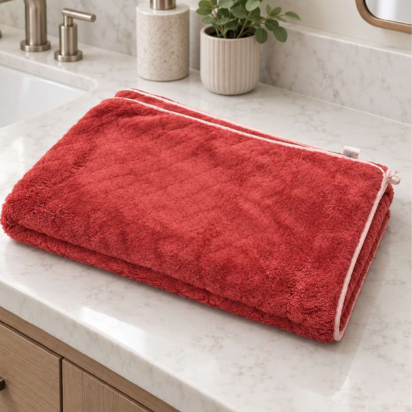 Premium Cotton Microfiber Bath & Hand Towel Set – Coral Red