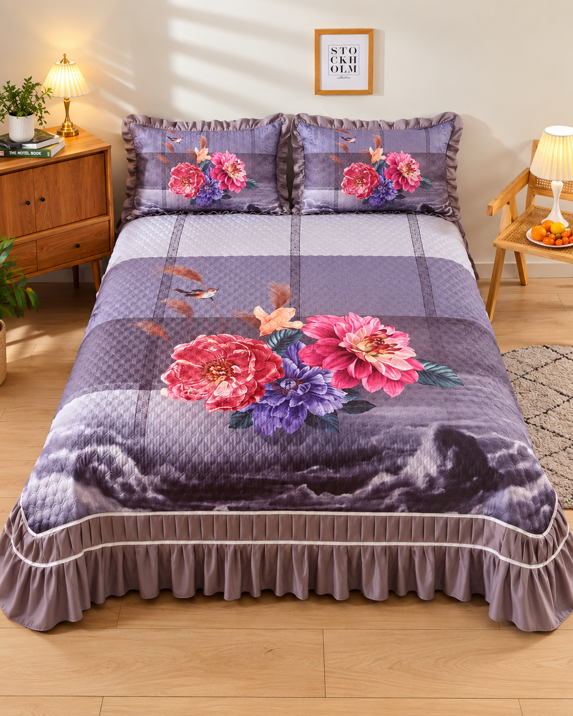 Purple Printed Bed Cover