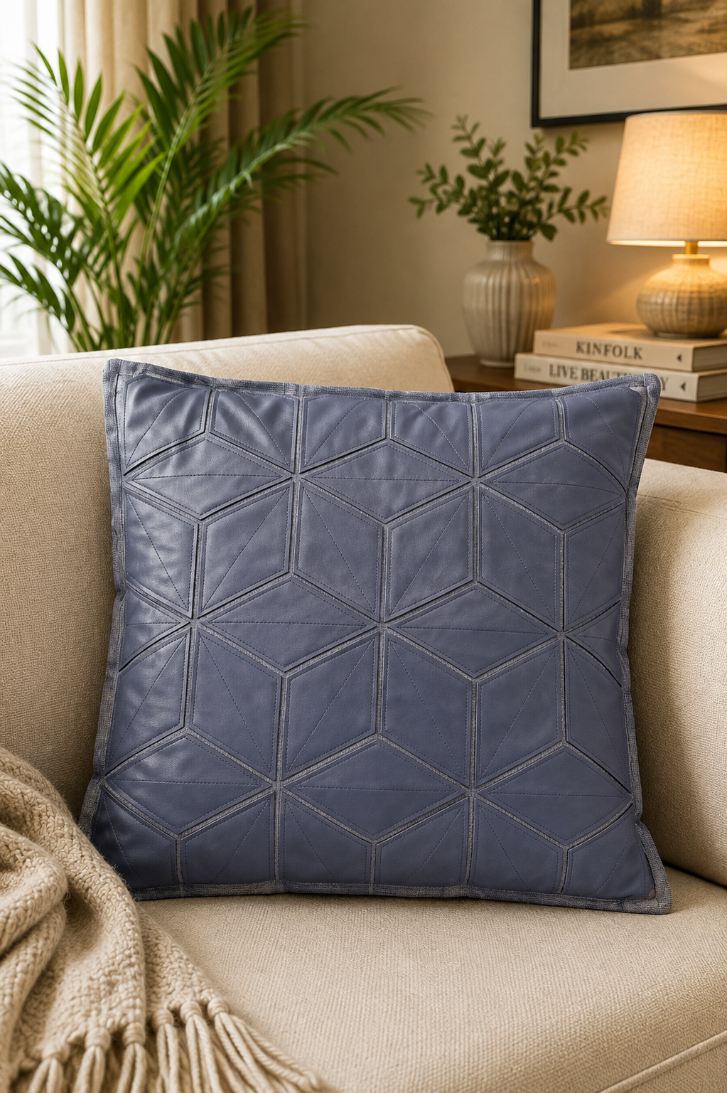 Contemporary Striped Design Cushion Cover - Slate Blue