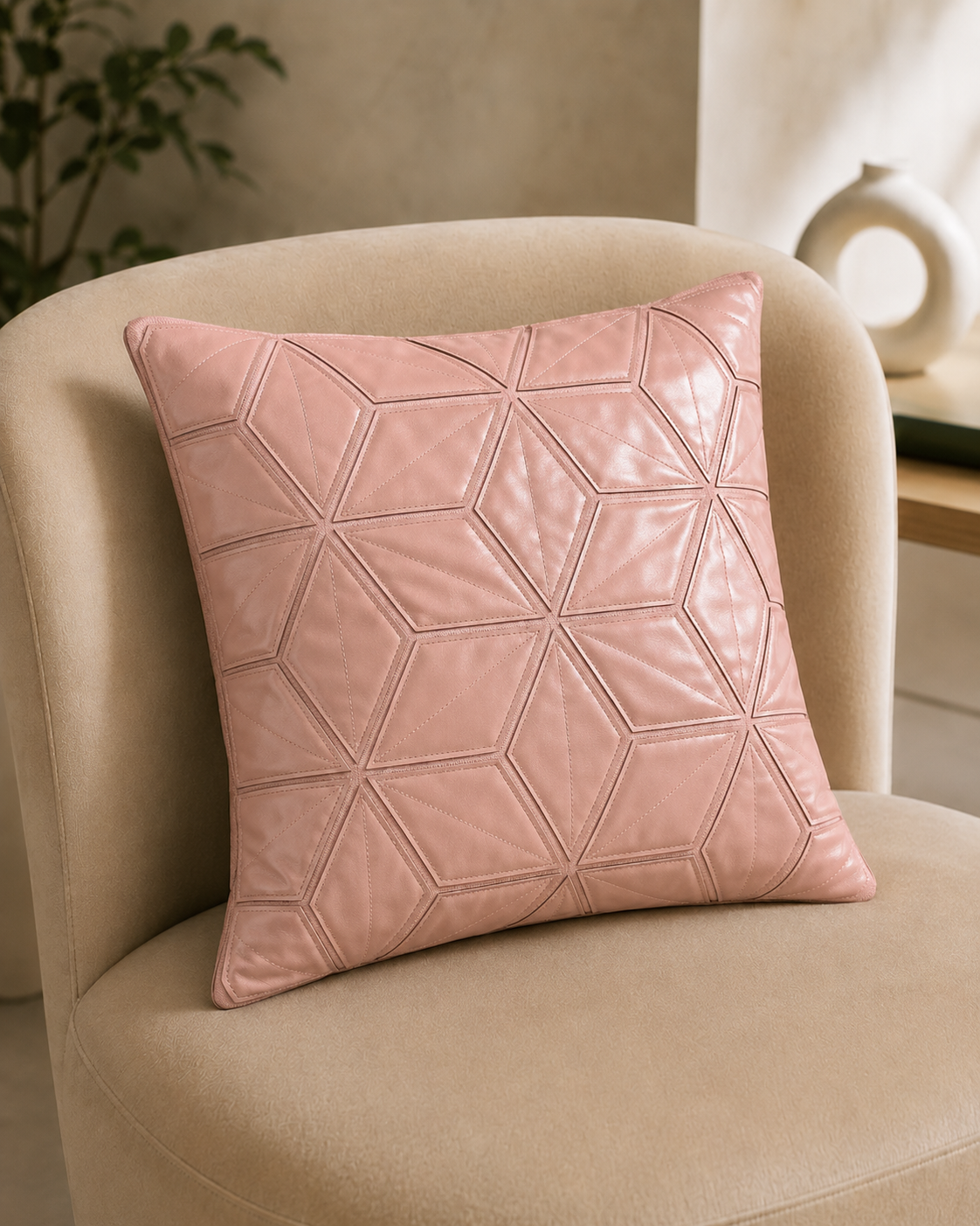 Abstract Linework Decorative Cushion Cover - Blush Pink