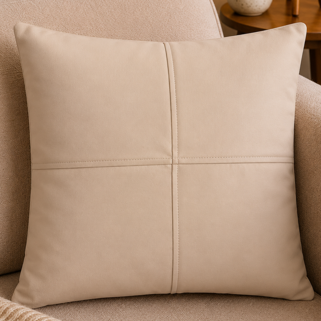 Minimal Cross Panel Cushion Cover - Ivory Beige