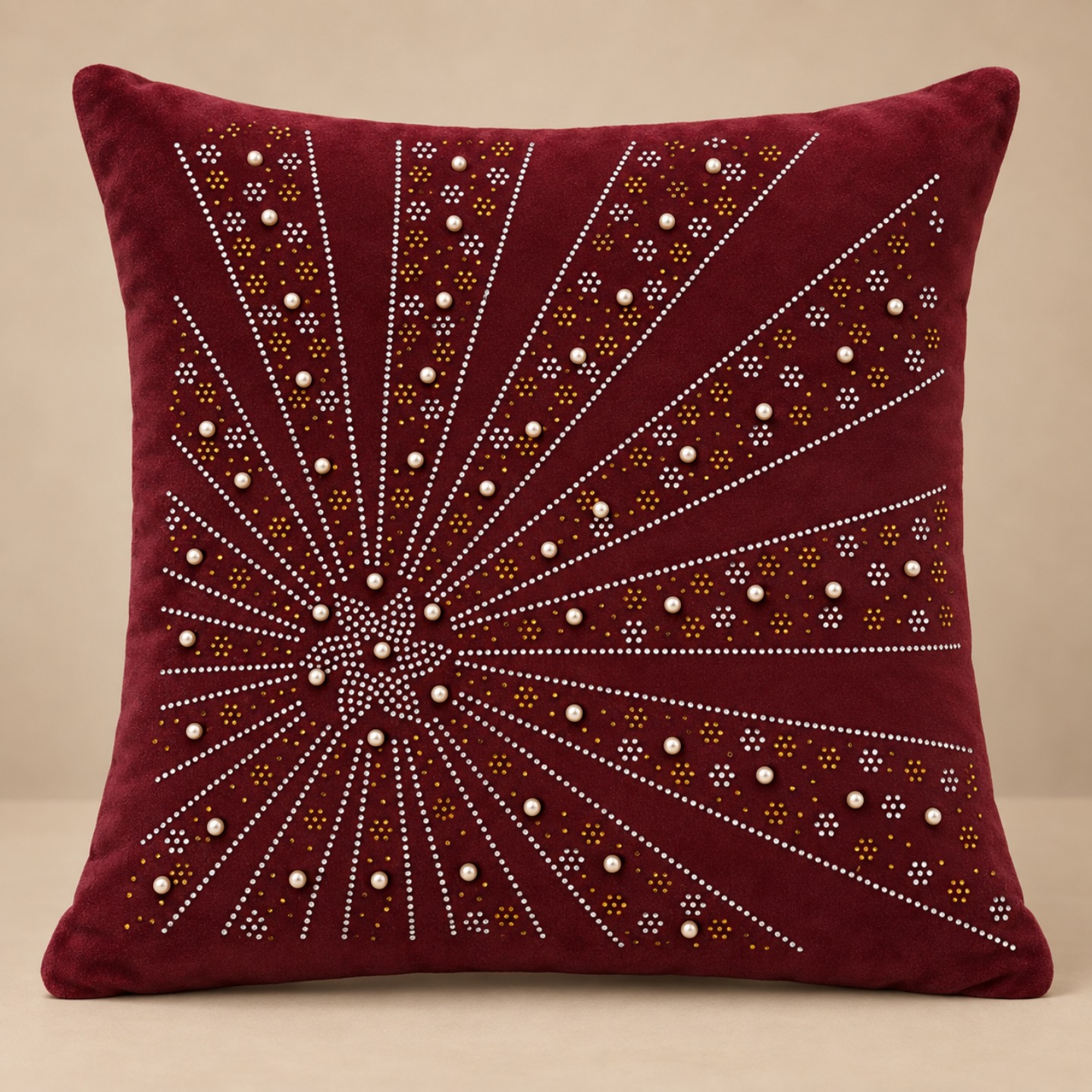 Ornamental Burst Pattern Cushion Cover - Burgundy