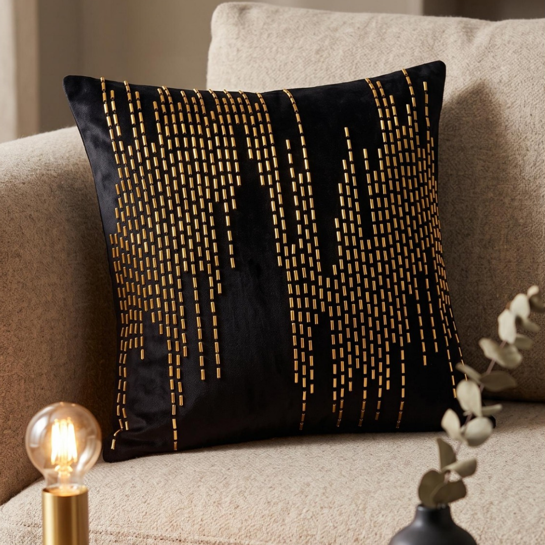 Abstract Wave Detail Cushion Cover - Jet Black