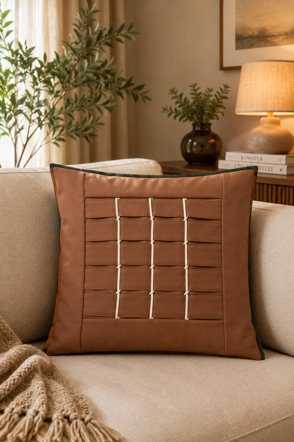Modern Raised Weave Cushion Cover - Tan Brown