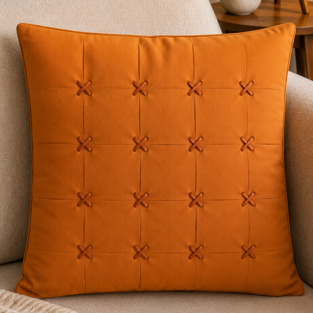 Cross-Tufted Geometric Cushion Cover - Burnt Orange