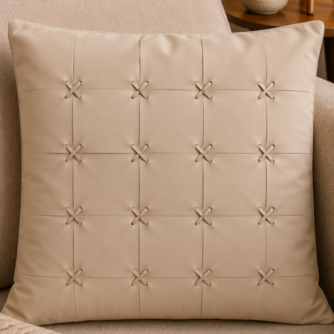 Cross-Tufted Geometric Cushion Cover - Ivory Beige