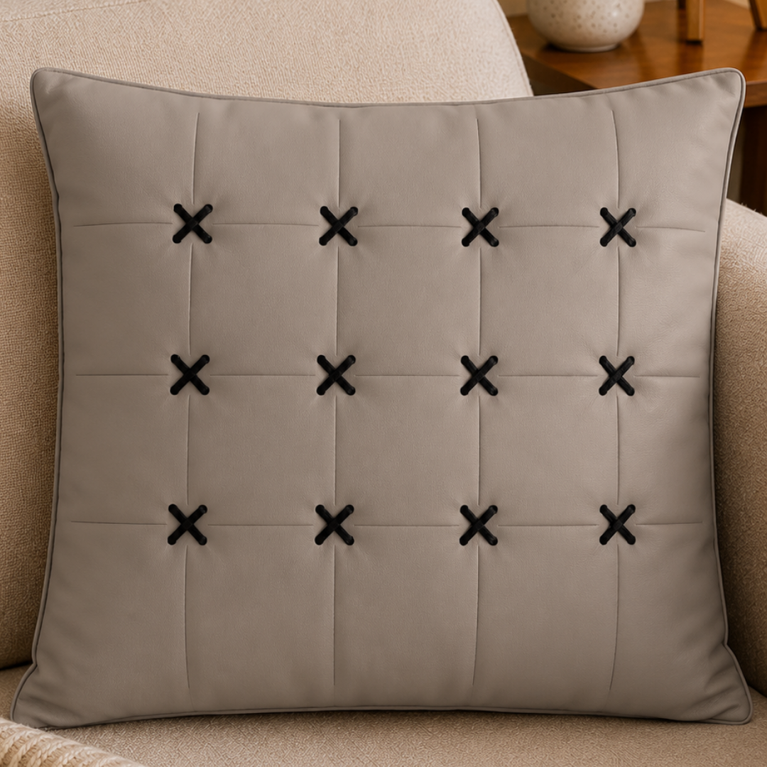 Textured Cross Grid Cushion Cover - Taupe Grey