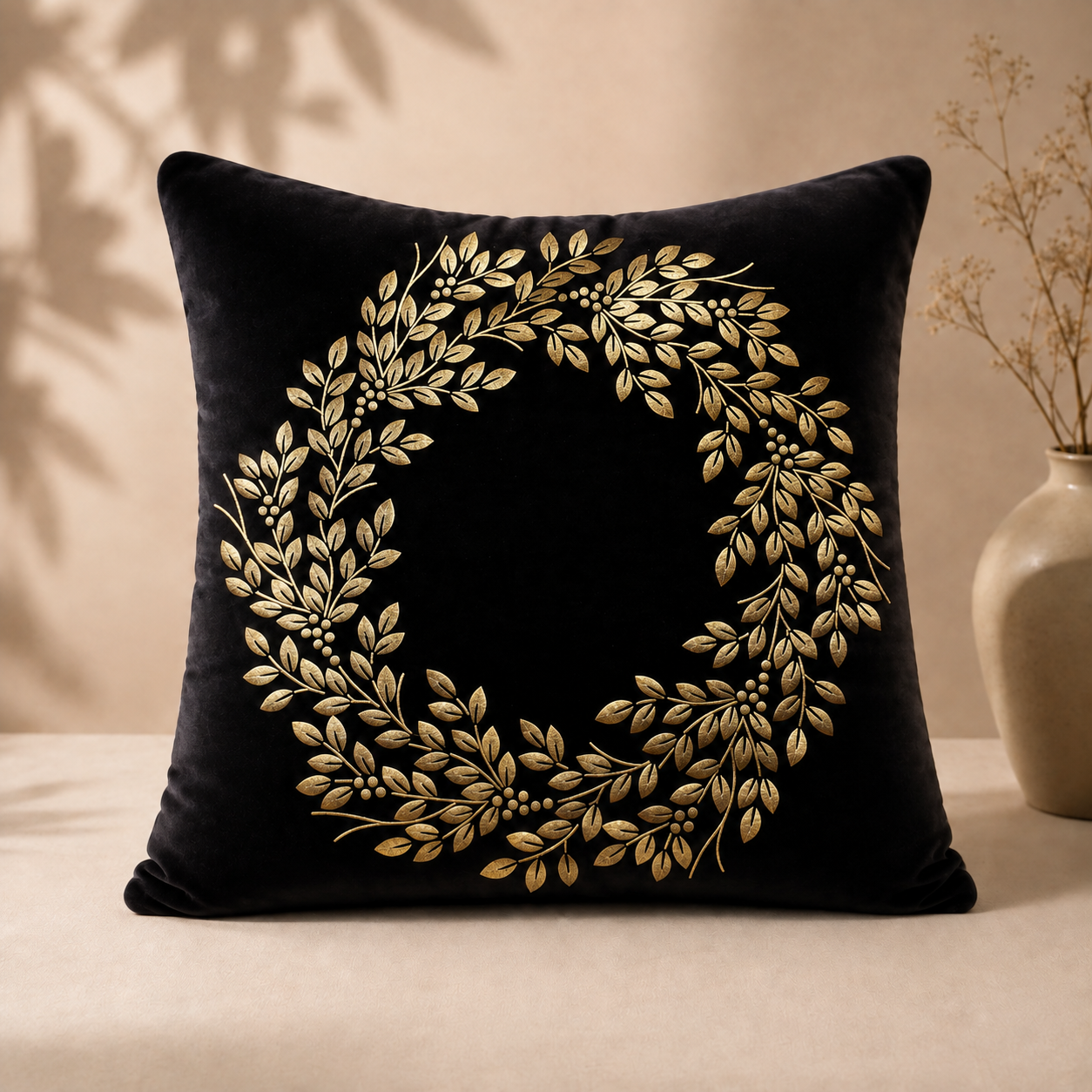 Botanical Wreath Gold Foil Work Pillow Cover (Copy)