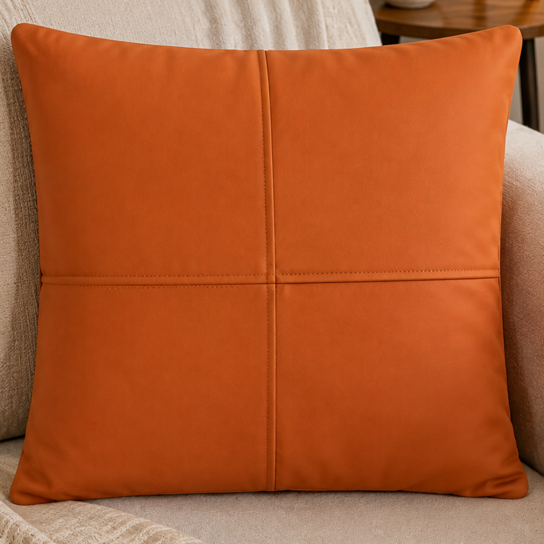 Minimal Cross Panel Textured Cushion Cover - Burnt Orange