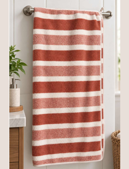 Premium Striped Bath & Hand Towel Set – Terracotta & White