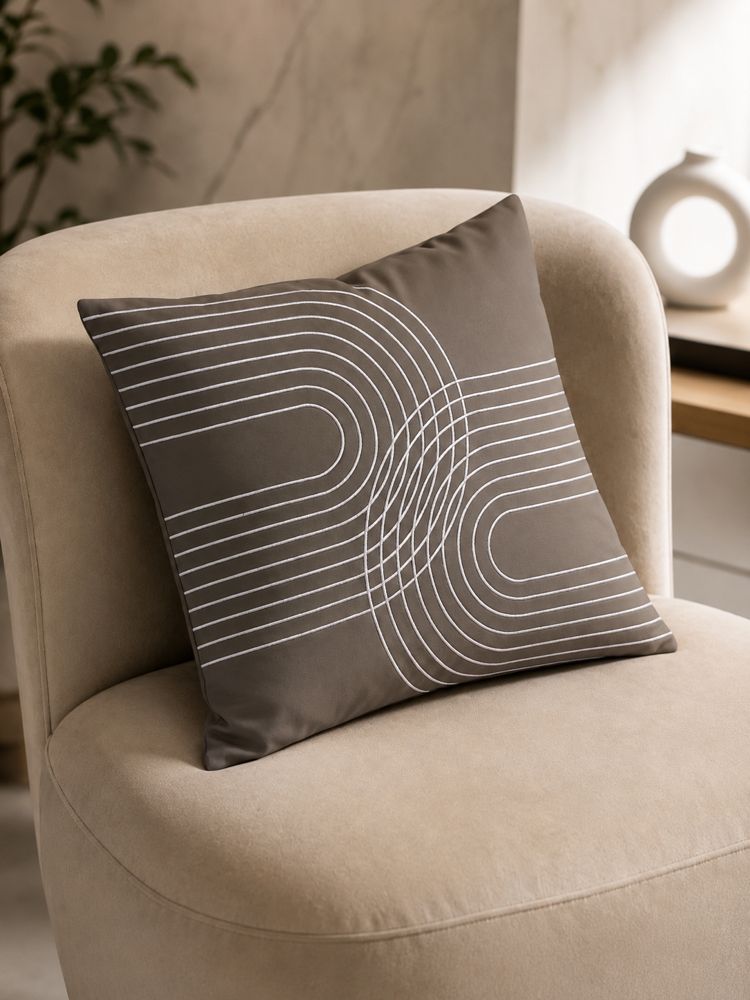 Abstract Arc Embroidered Pillow Cover