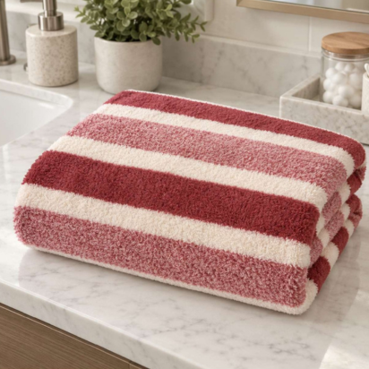 Premium Striped Bath Towel – Burgundy & White
