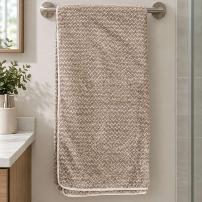 Premium Chevron Bath & Hand Towel Set – Beige