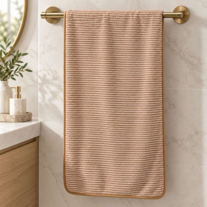 Premium Ribbed Bath & Hand Towel Set – Camel Beige