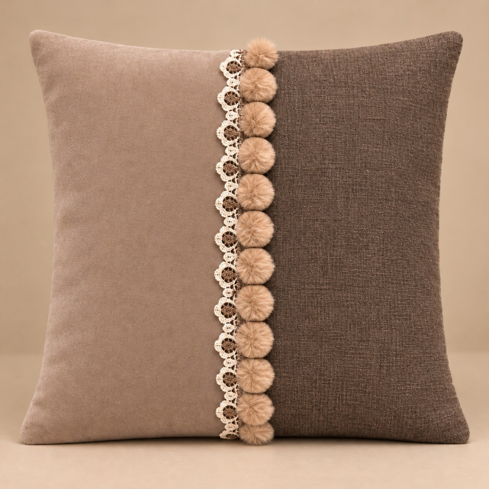 Pom-Pom Lace Trim Decorative Cushion Cover