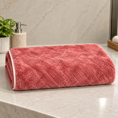 Premium Textured Bath & Hand Towel Set – Dusty Rose