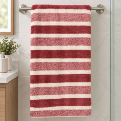 Premium Striped Bath Towel – Burgundy & White