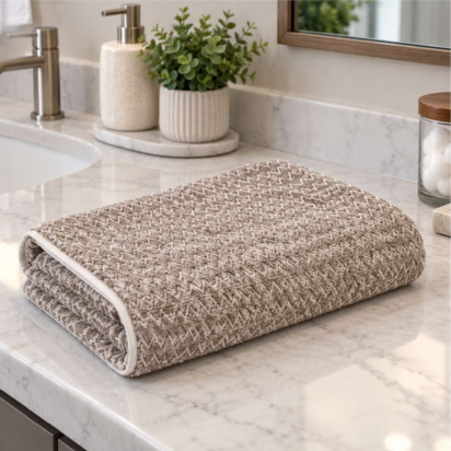 Premium Chevron Bath & Hand Towel Set – Beige